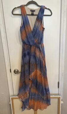 Paper Doll Dress Size Small Tie-dye Coral Blue High Low